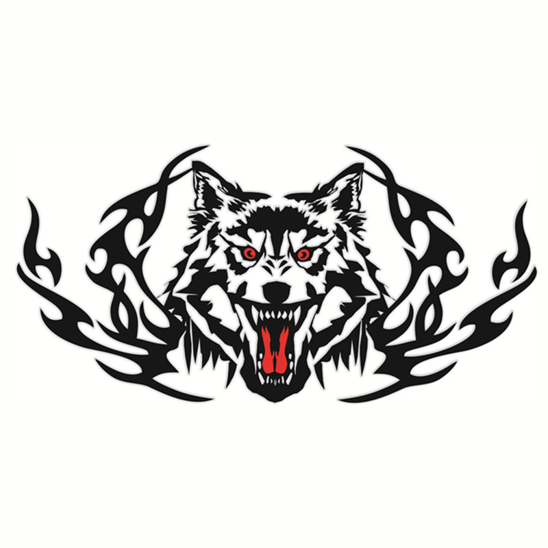 狼头图腾车头引擎机盖贴纸个性火焰狂狼汽车创意装饰贴画车身贴纸