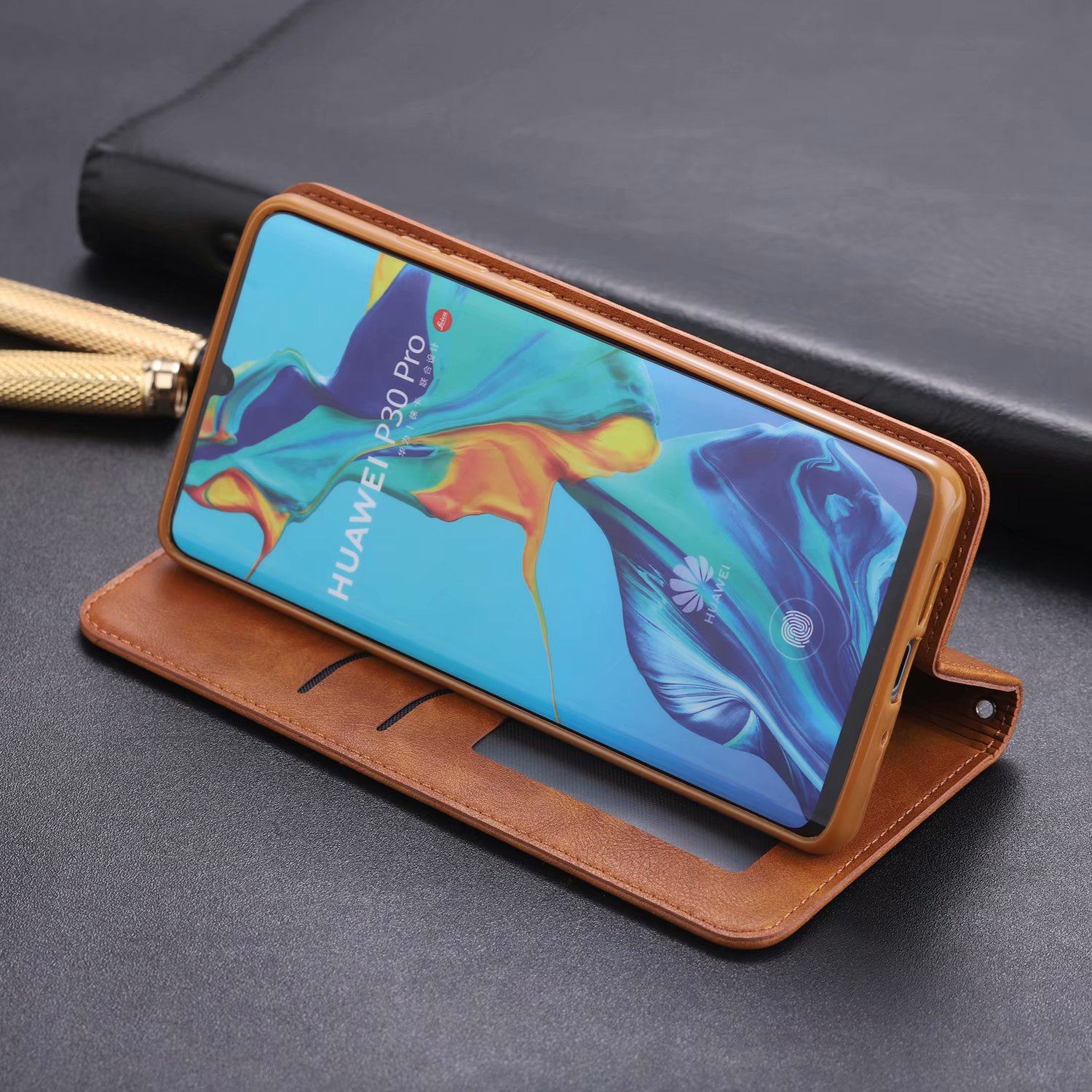 适用华为p30手机机壳翻盖p30pro真皮皮套p30lite手机保护套