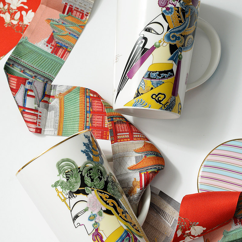 瓷杯礼盒创意文创陶瓷皮影骨质杯子圣诞礼品马克杯