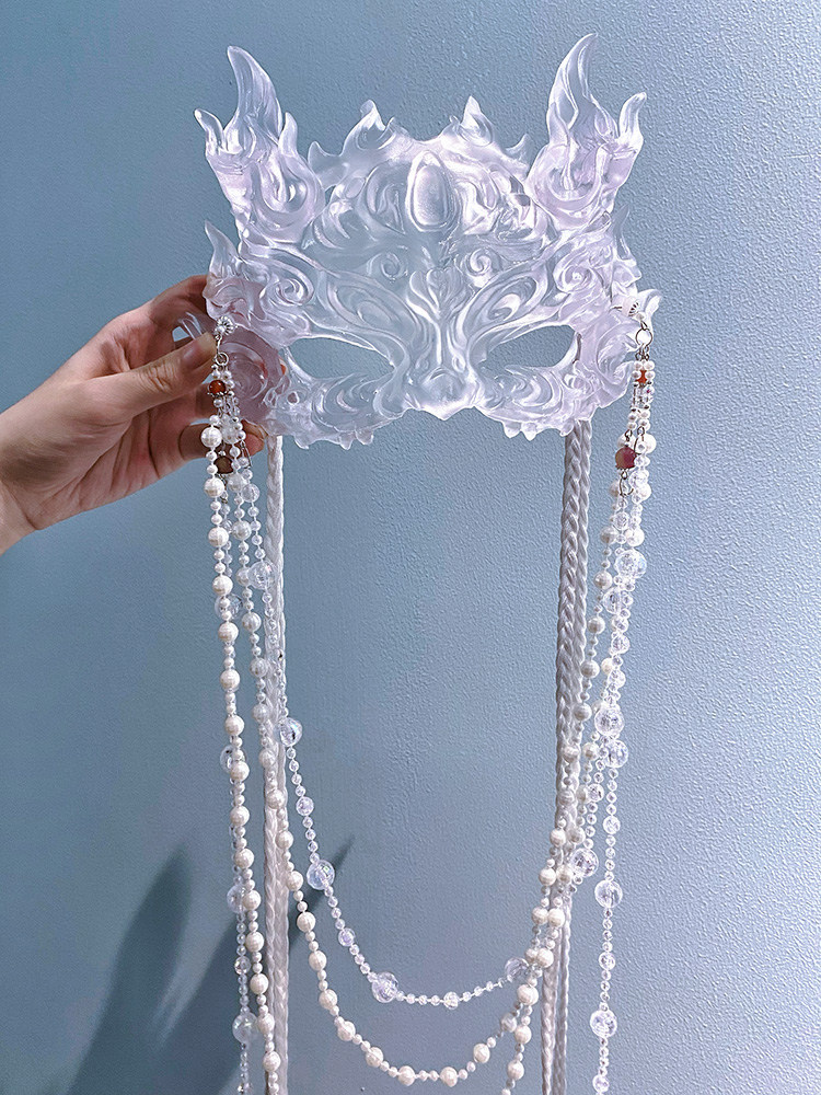 月夜行歌原创透明真人麒麟面具古装汉服bjdcosplay配件