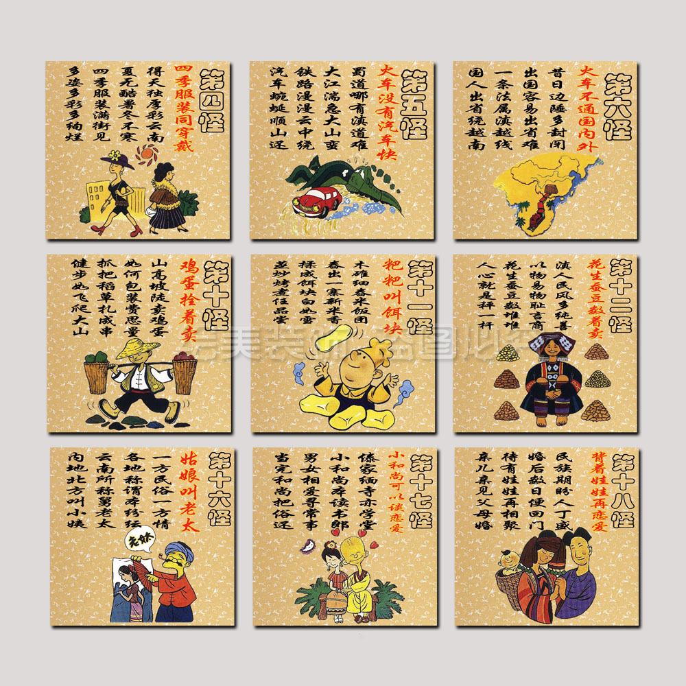 云南十八怪装饰画云南特色民俗墙画过桥米线店云南蒸汽石锅鱼壁画