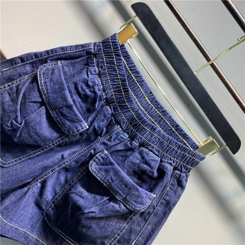 大口2021腿热字阔百搭休闲新款夏季口袋深蓝色牛仔裤