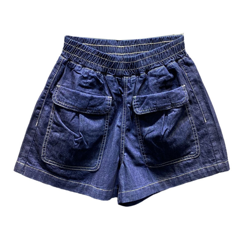 大口2021腿热字阔百搭休闲新款夏季口袋深蓝色牛仔裤