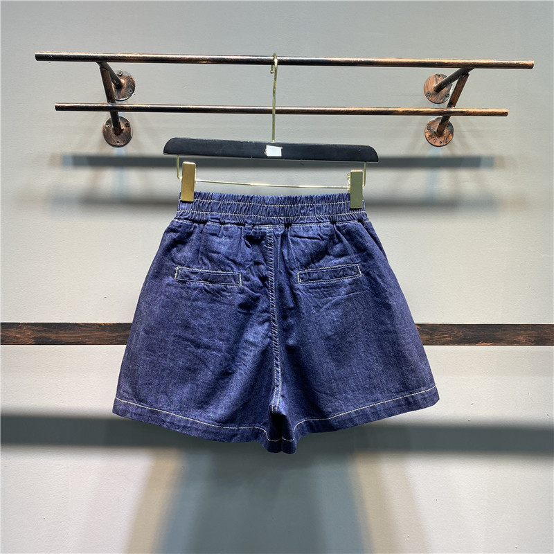 大口2021腿热字阔百搭休闲新款夏季口袋深蓝色牛仔裤