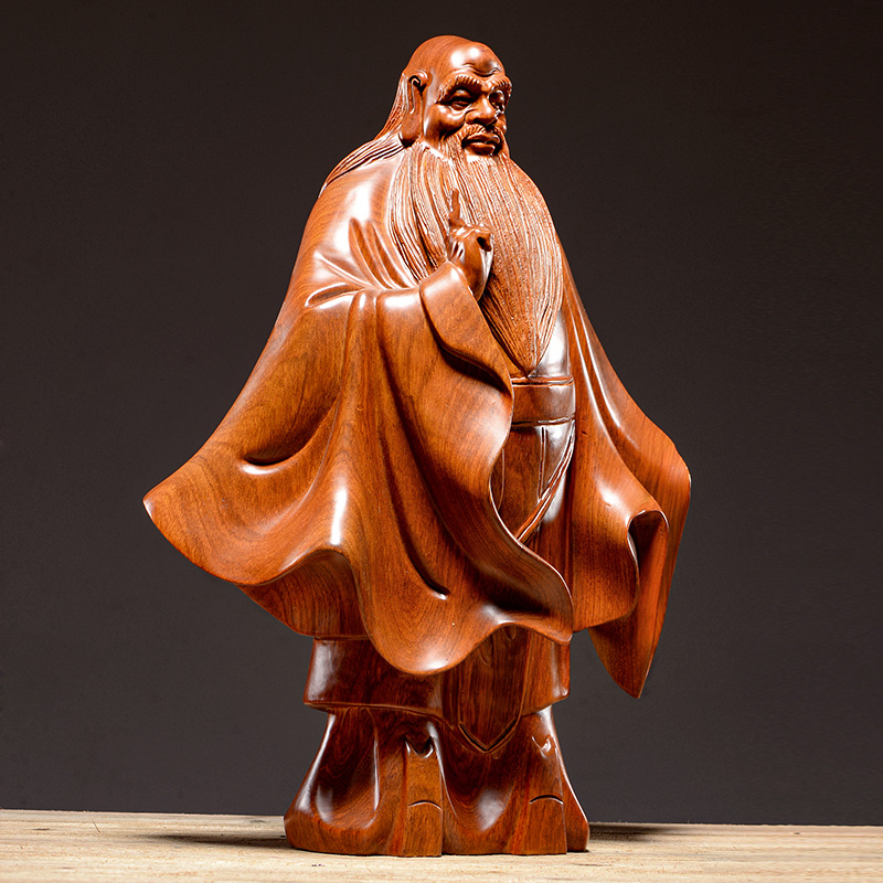黄花梨实木老子问天摆件圣贤道教神像木雕