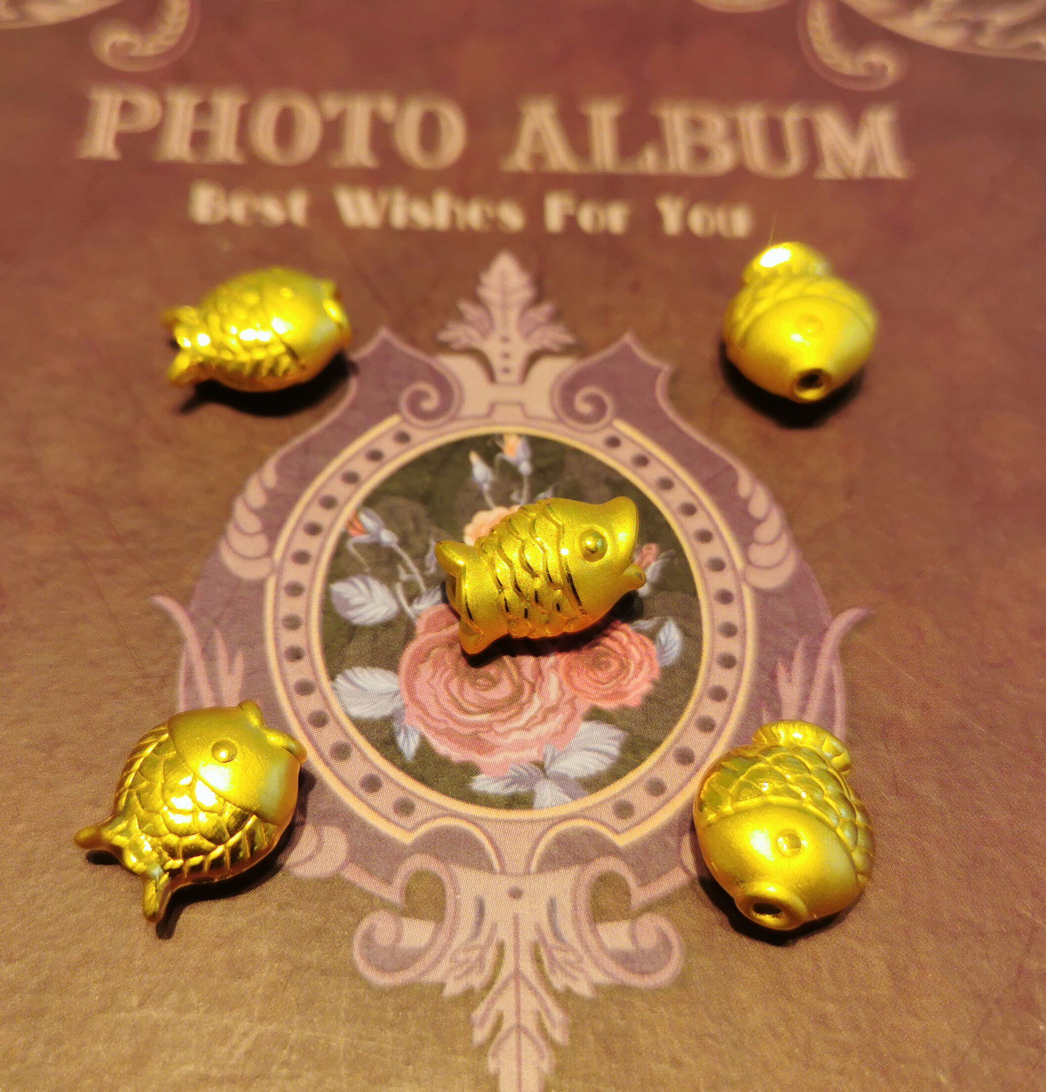 3d硬金足金999古法黄金锦鲤鱼转运珠尾戒指手镯光珠手链手串男女