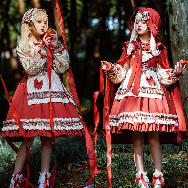 原创日常秋冬新年童话镇小红帽lolita暗黑连衣裙