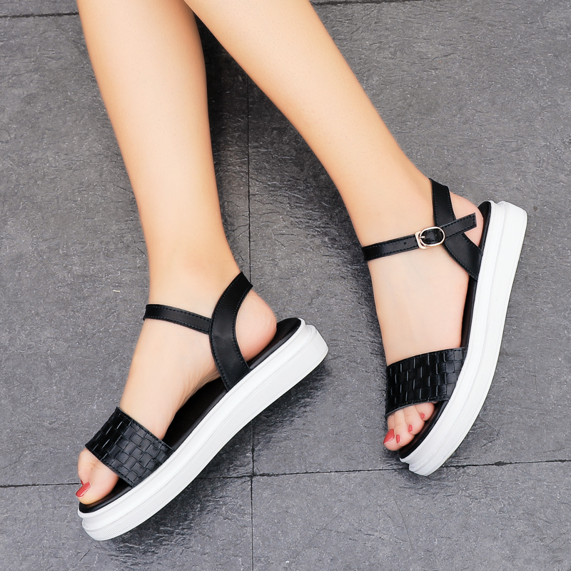 松糕凉鞋女厚底2023夏季新款韩版波西米亚风平底简约真皮软底女鞋