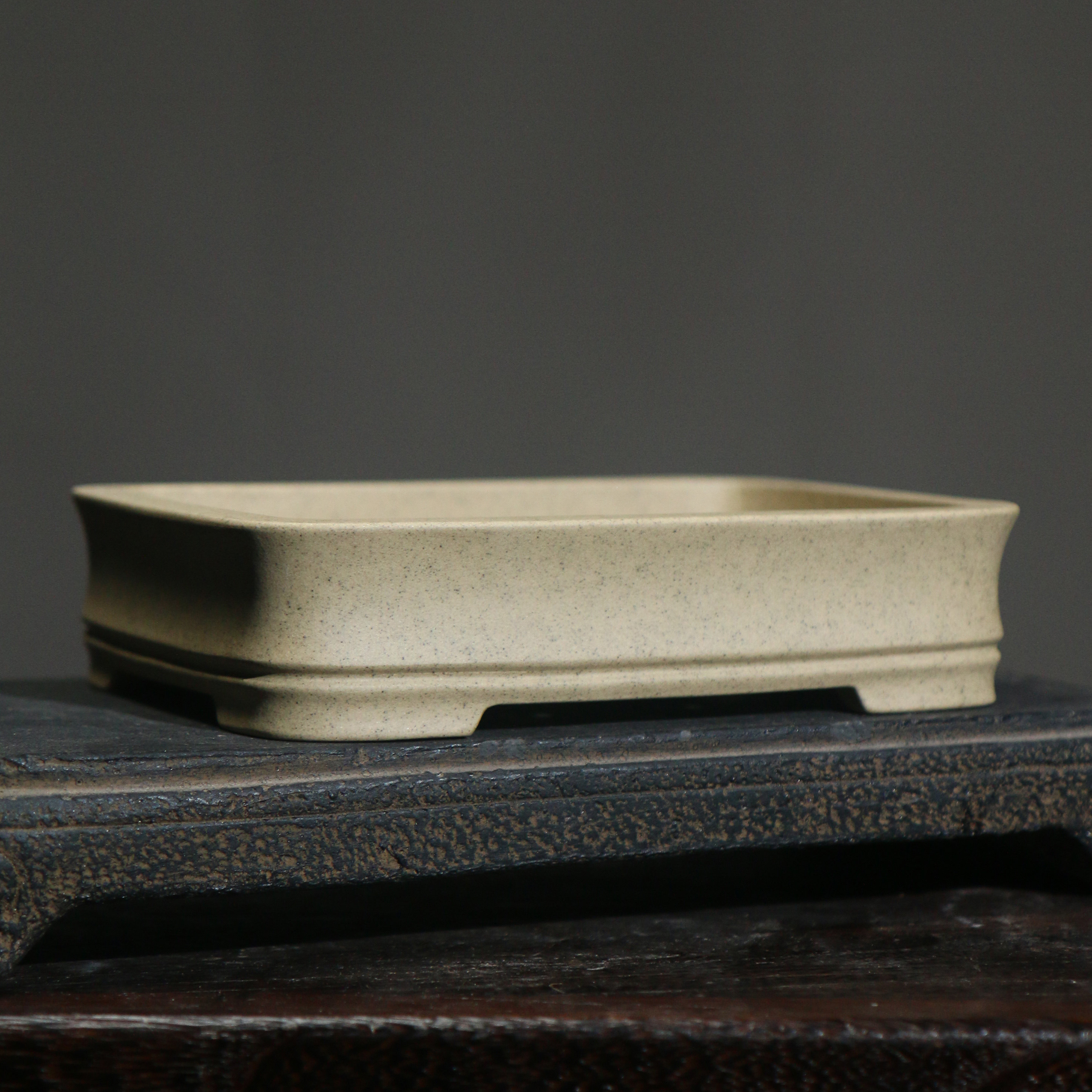 紫砂花盆陶瓷盆景长方形竹节墨绿马槽觅陶乡唯珍花盆