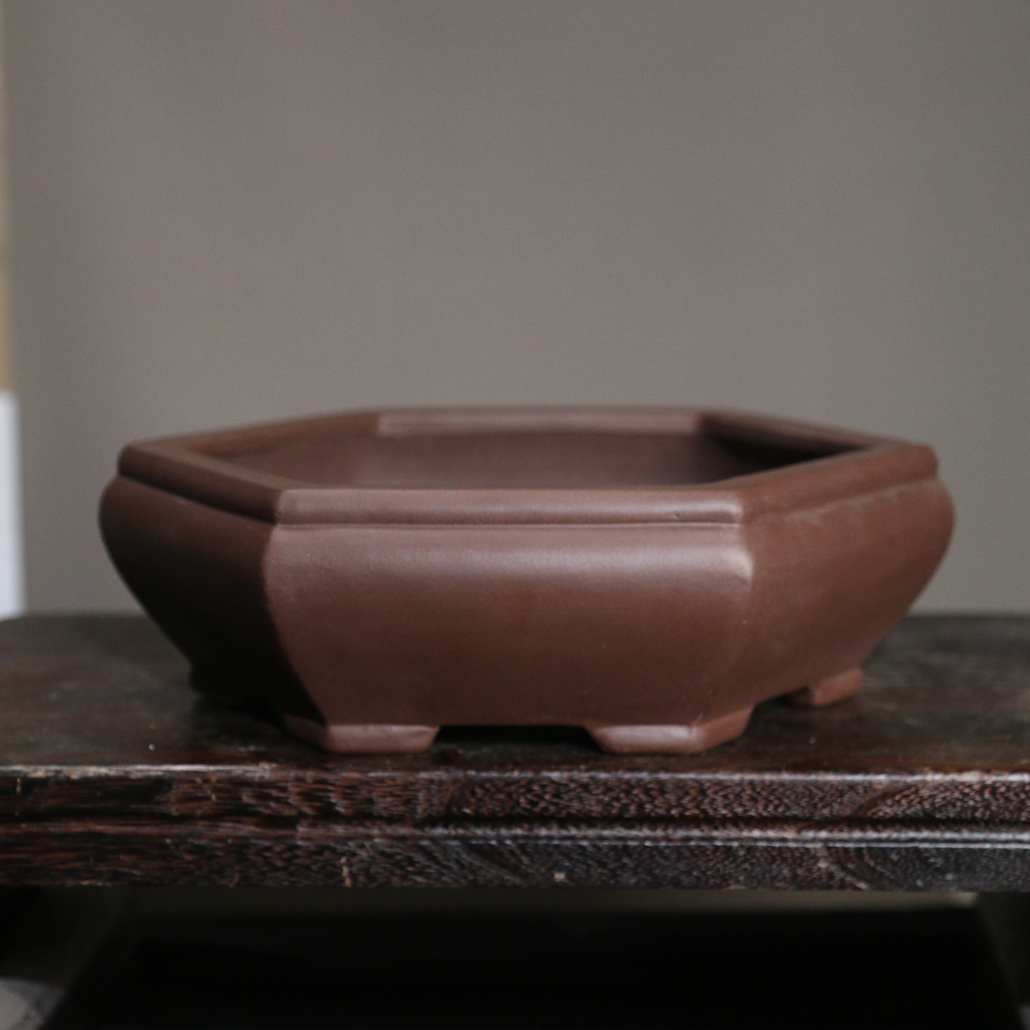 紫砂花盆六角形六边形手工盆景禅意古风仿古花器花盆