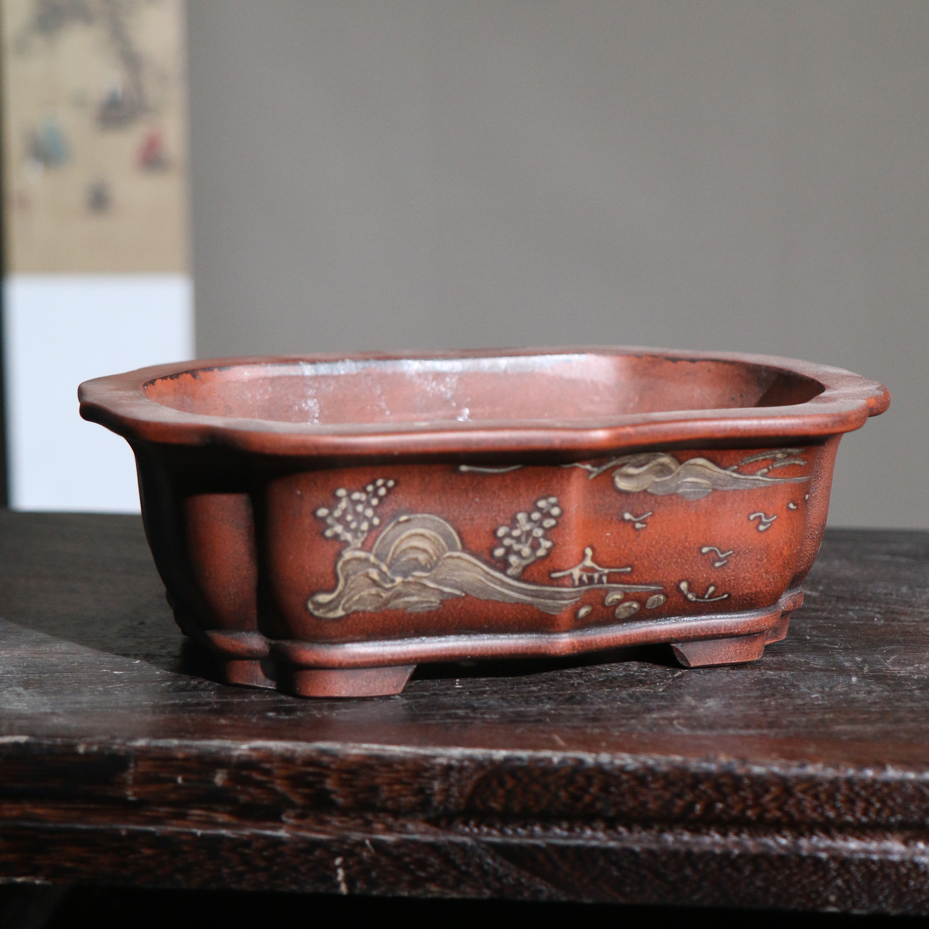 紫砂花盆民国国风盆仿老盆仿古长方形马槽盆禅花盆