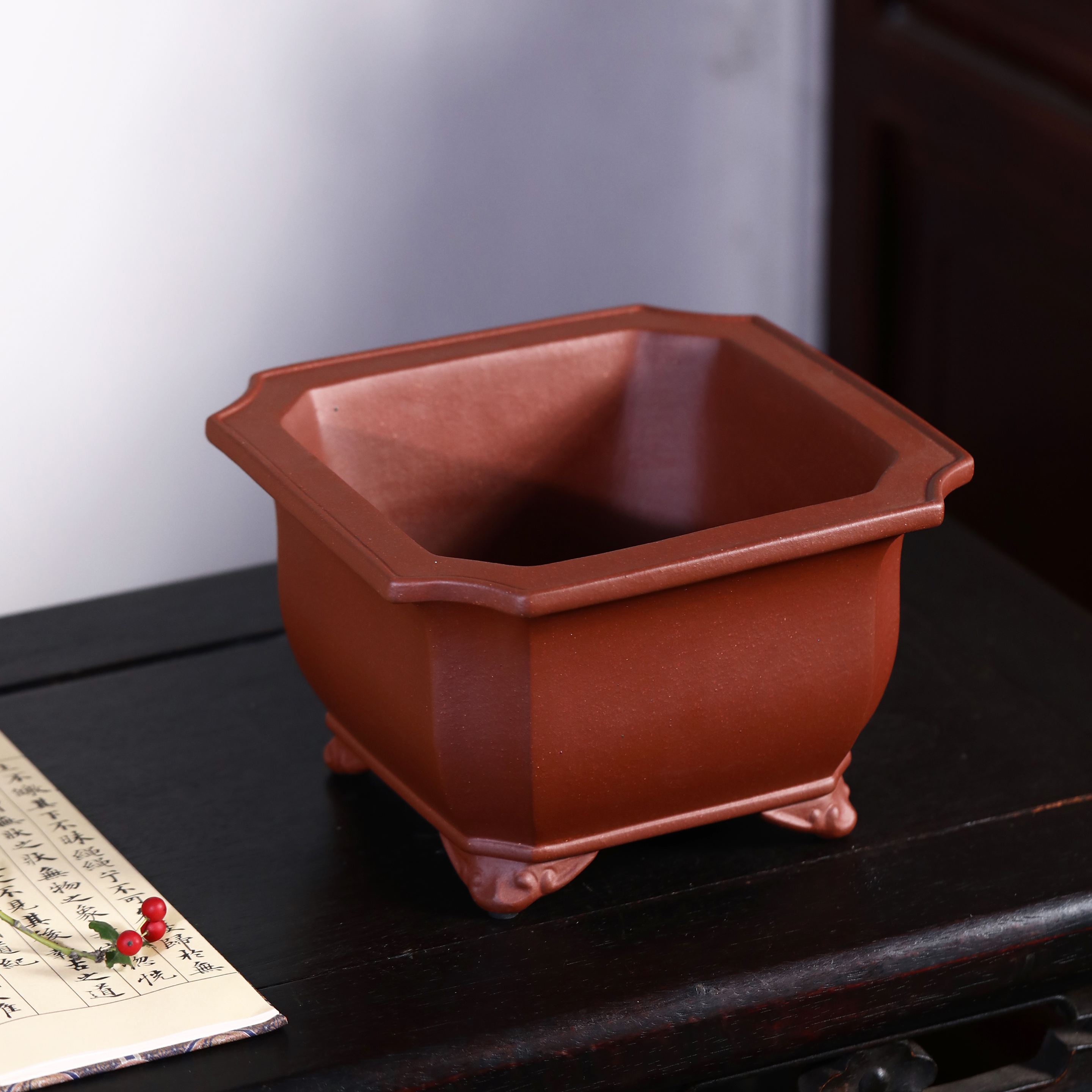 紫砂花盆正方形四方切角盆景王永清精品高档名家花盆