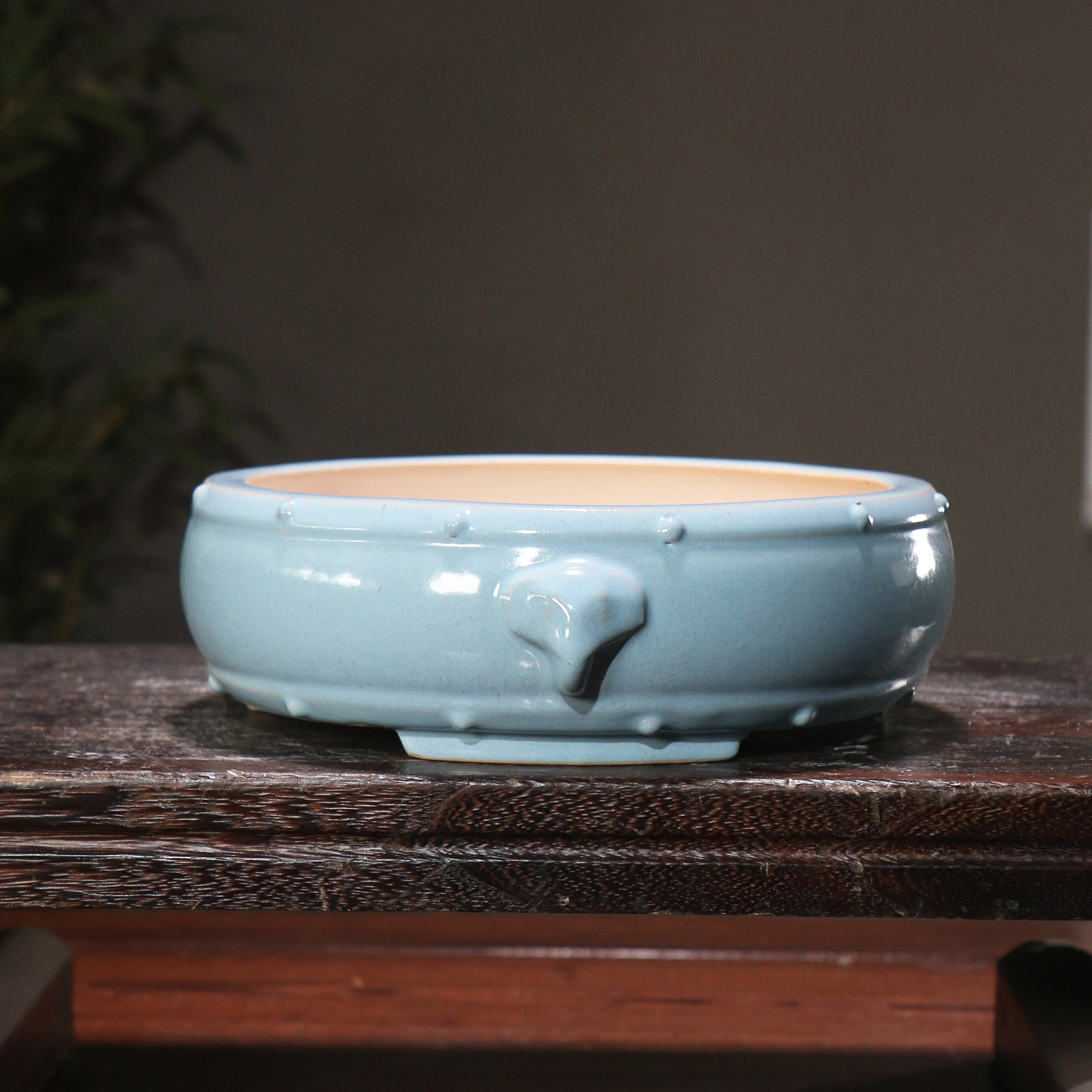 紫砂花盆大象象头圆形浅鼓丁鼓盆陶瓷盆景觅陶乡花盆