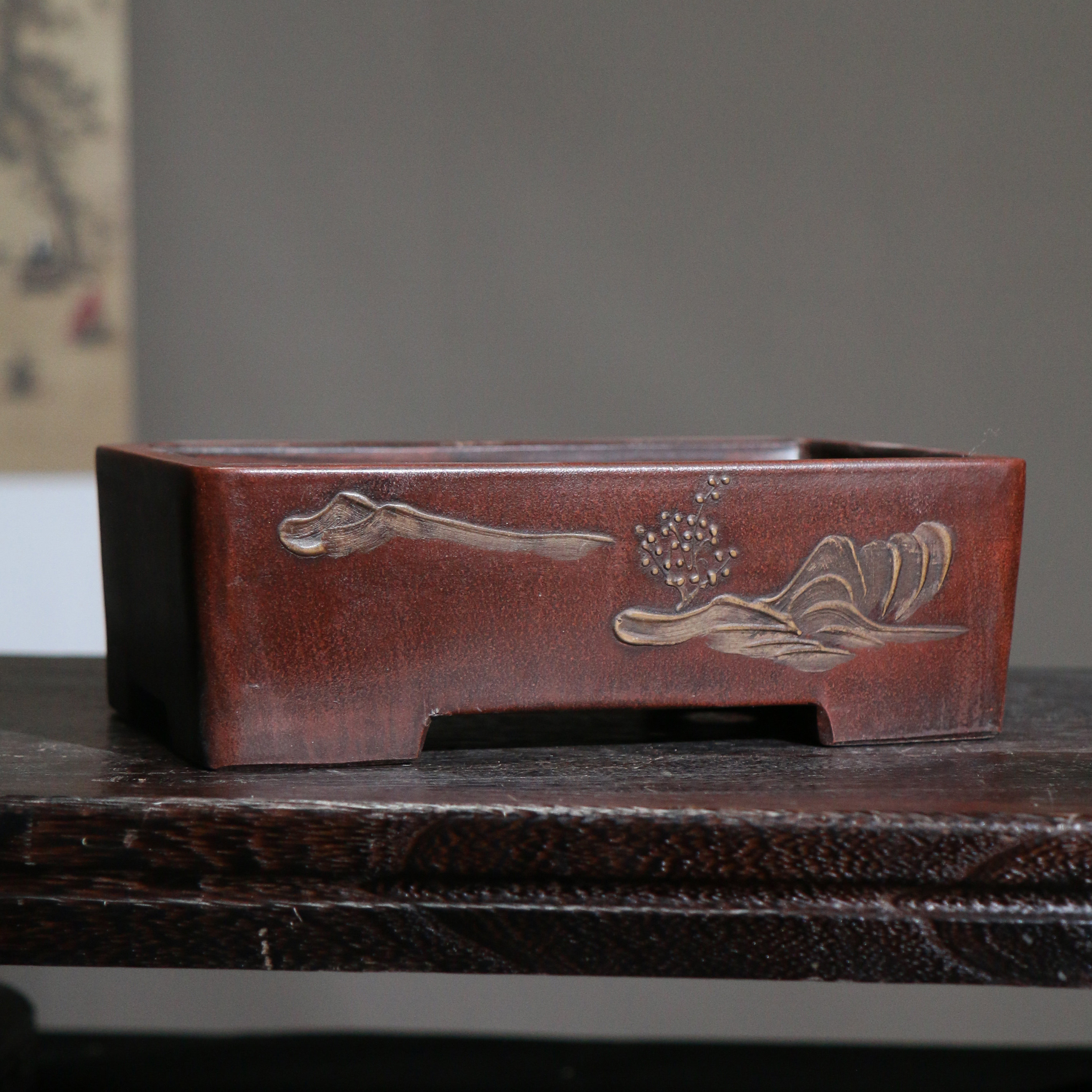 紫砂花盆陶瓷盆景马槽盆立长方形摹古仿古觅陶乡花盆