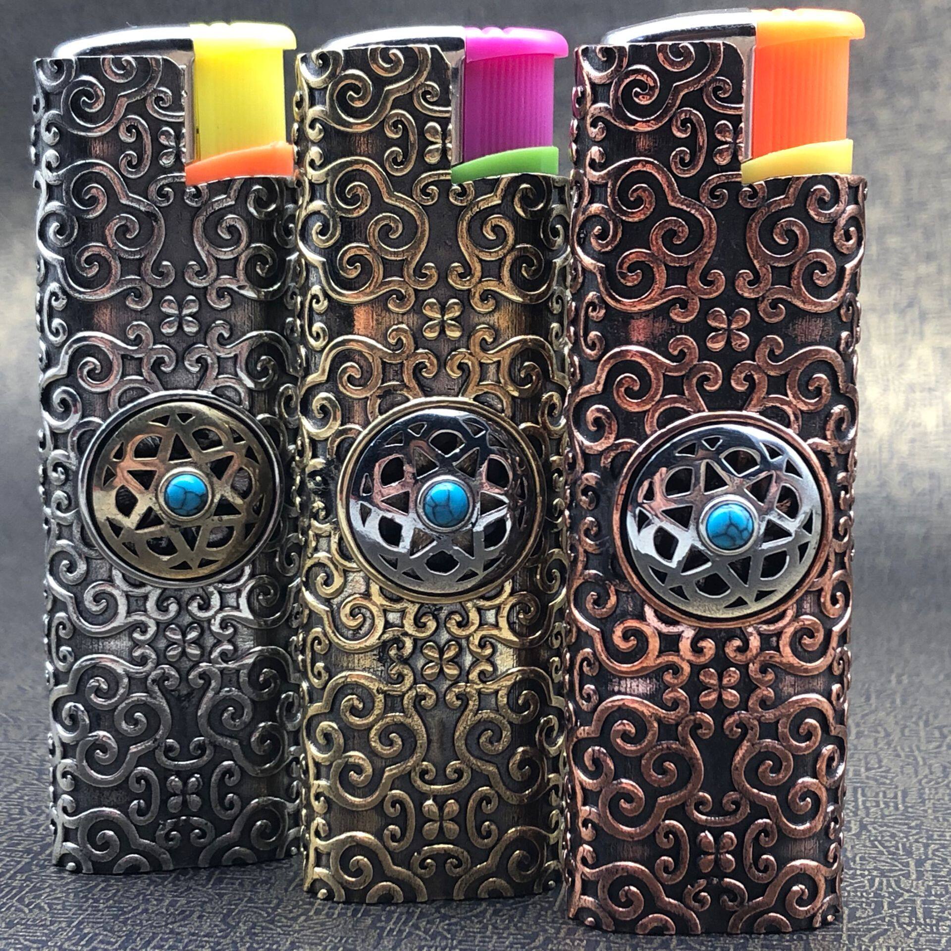 一次性富贵花纯铜精美花纹镂空转轮打火机吉祥火机充气打火机