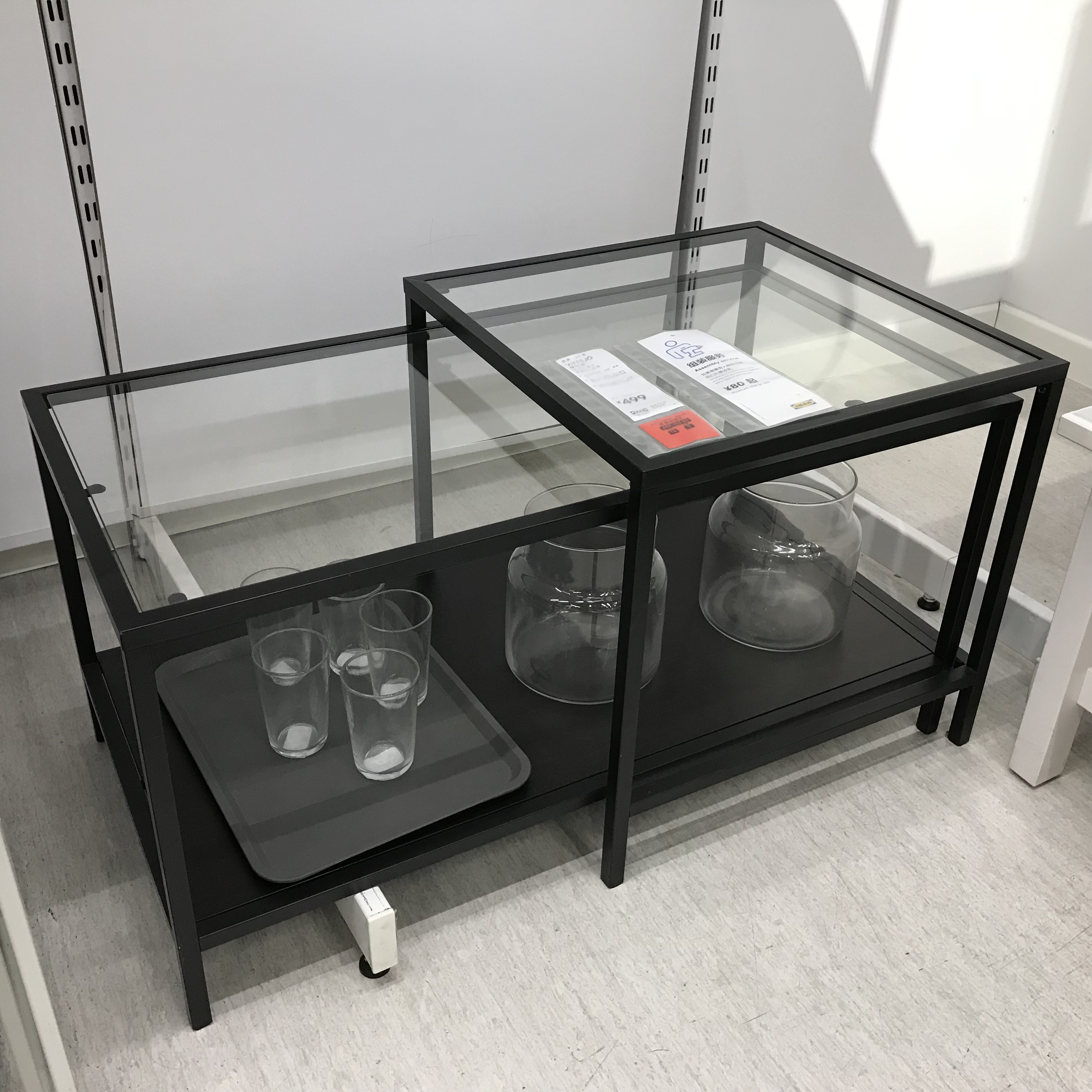 宜家代购国内家居维特索套桌件套黑色玻璃套桌茶几