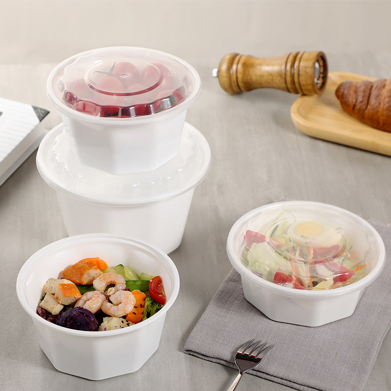 一次性九角饭碗麻辣烫白色塑料防漏密封外卖美式一次性餐盒