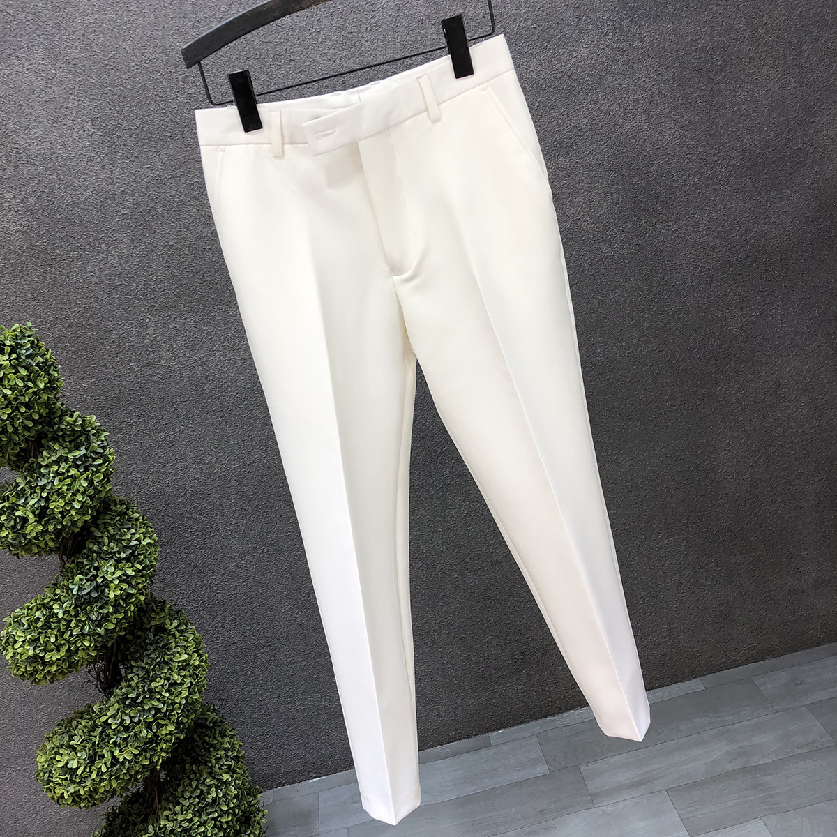 2021年春夏帅气白色西裤修身九分网红裤子韩版西裤