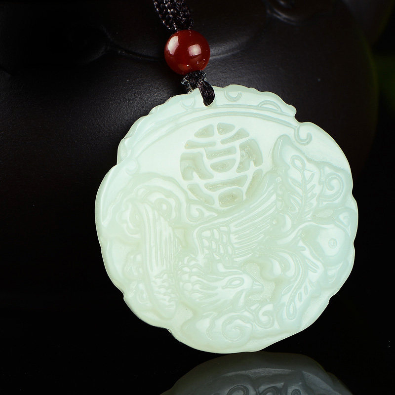 景禾天然和田玉龙凤玉佩龙凤玉吊坠一对男女玉牌情侣玉坠龙凤对玉