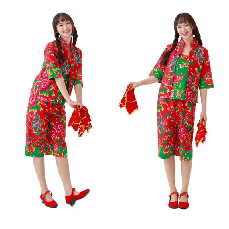 花布衣服东北北大村姑反串二人转搞笑演出服民族民族服装