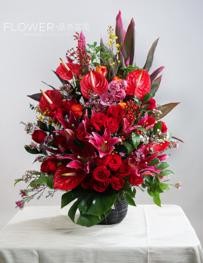 高端设计:开业花篮鲜花速递乔迁同城前台台式插花摆台收银台鲜花