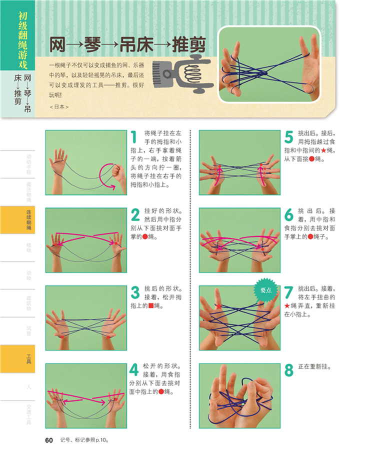 单人双人手工翻绳子新花样图案款式怀旧游戏翻绳子方法技巧全图解趣味