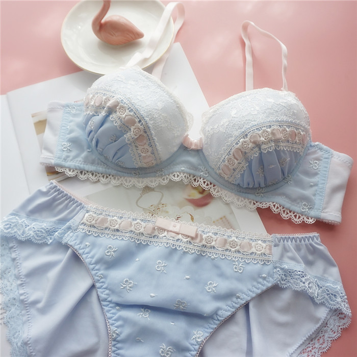 日系甜美美少女蕾丝聚拢女士内衣薄款钢圈舒适文胸文胸套装
