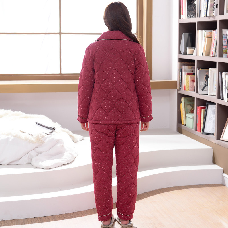 纯棉睡衣女秋冬季加厚中老年人妈妈夹棉衣中年加棉冬天家居服套装