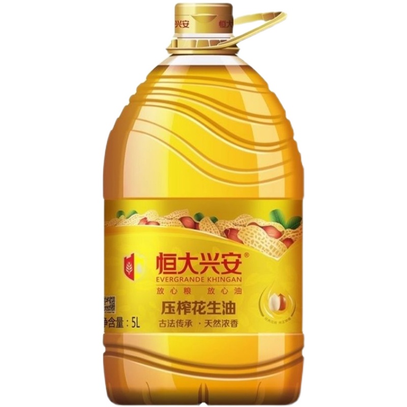 恒大兴安纯香物理古法压榨一级花生油5l桶装家用食用油纯正植物油