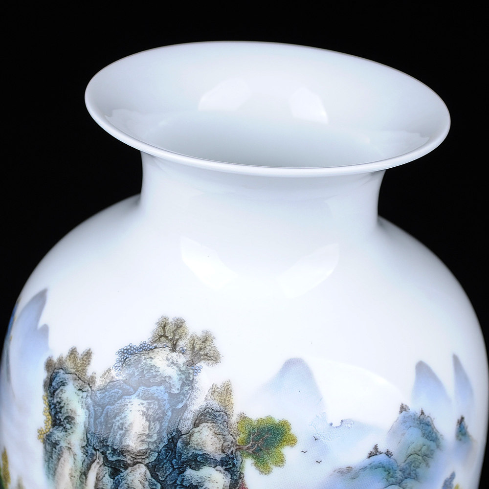 景德镇陶瓷器粉彩山水画山川秀色花瓶现代时尚家居客厅花瓶