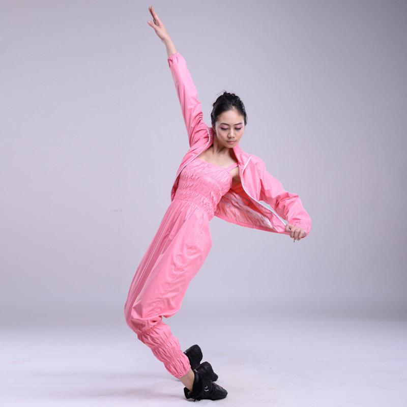 发汗红舞鞋套装加网女出汗桑拿高温瑜伽运动健美操上装