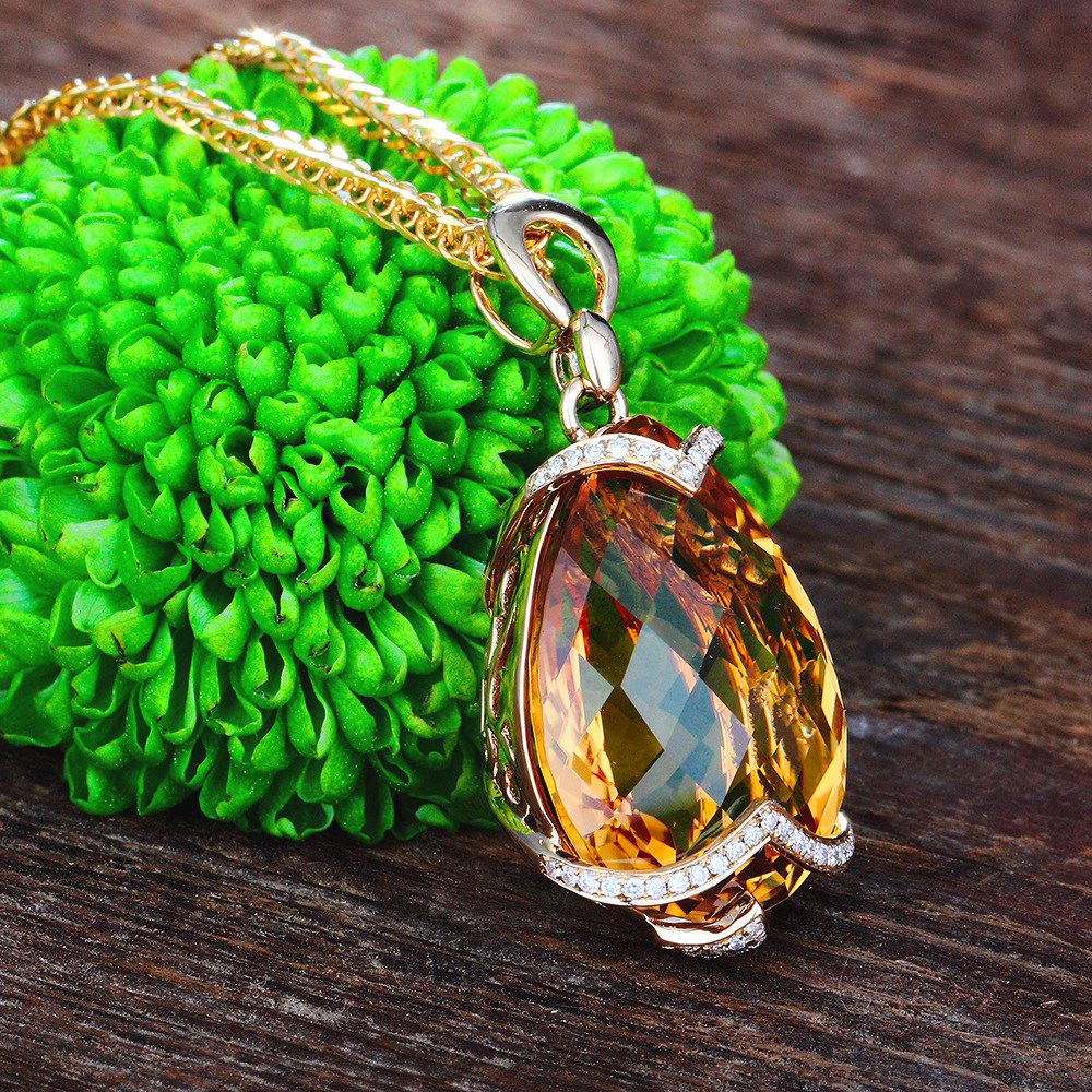 萨维娅saweiya天然黄水晶吊坠项链9k18k金女彩宝黄宝石颈饰