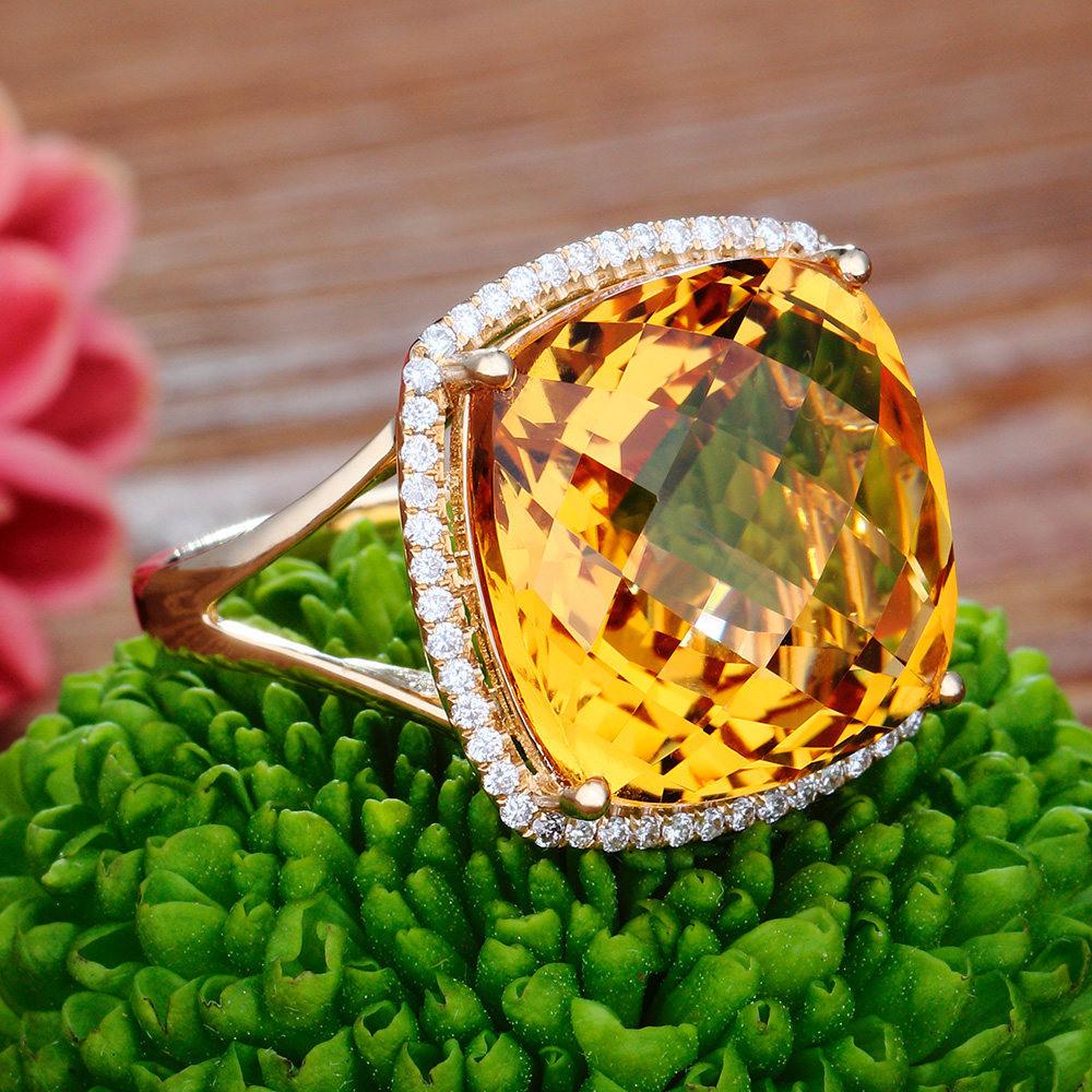 萨维娅saweiya天然黄水晶戒指9k18k橙黄彩宝黄宝石宝石手饰