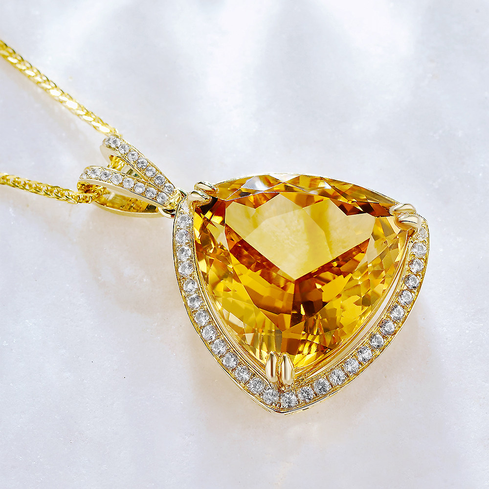 萨维娅saweiya天然橙黄黄色黄水晶吊坠9k18k黄金彩宝颈饰