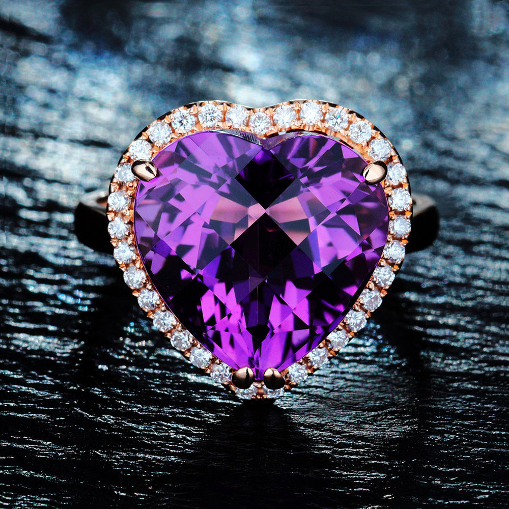 萨维娅saweiya天然63克拉紫水晶戒指9k18k玫瑰彩宝手饰