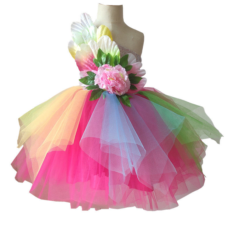 儿童舞蹈服花仙子蓬蓬裙表演服女童亮片纱裙幼儿现代舞学生合唱服