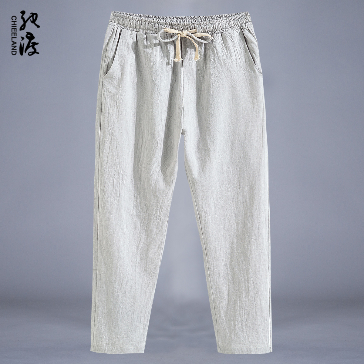 棉麻9九分裤男夏季薄款宽松大码运动直筒裤亚麻裤子男士休闲长裤