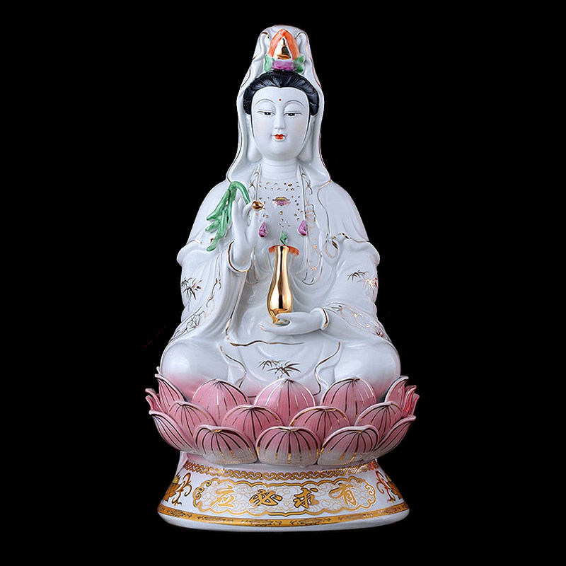 观音菩萨陶瓷家用坐莲佛像南海观世音莲花摆件摆件