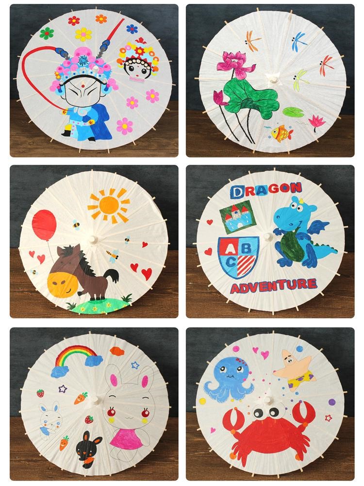 vaidu儿童玩具空白雨伞diy制作手绘油纸绘画工艺伞