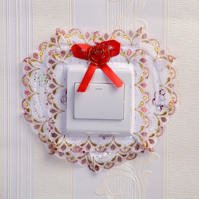 开关贴墙蕾丝布艺保护套家用双开三开套子圣诞开关套
