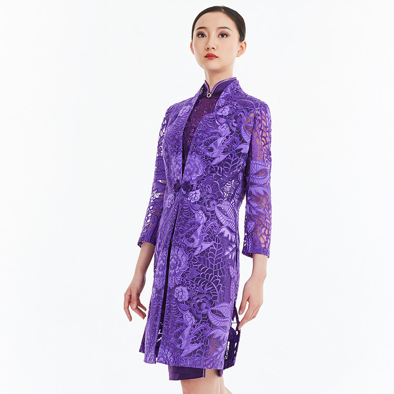 木真了唐装上衣春装新品刺绣薄风衣中国风镂空长外套0108