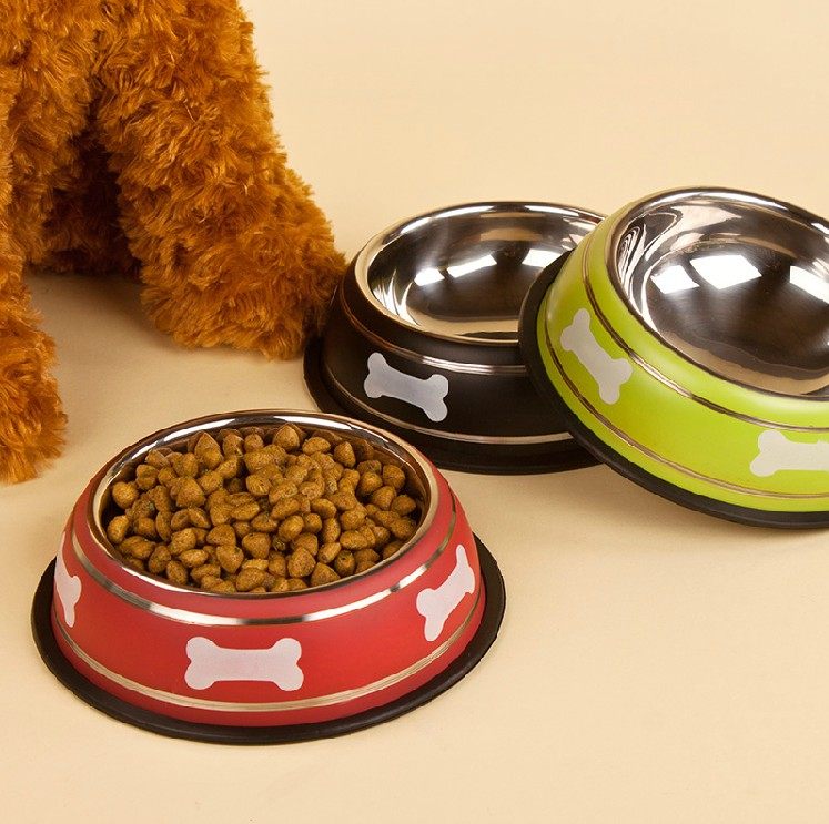 彩色骨头不锈钢防滑狗碗狗盆狗食泰迪饭碗金毛碗