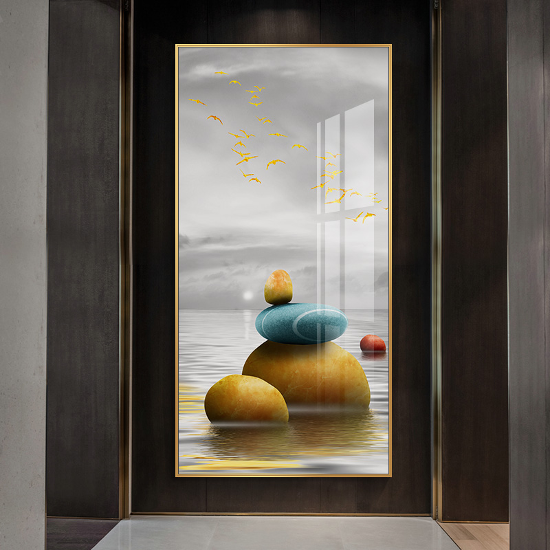 石来运转大幅玄关画竖版轻奢走廊装饰画现代简约门厅大气风景壁画