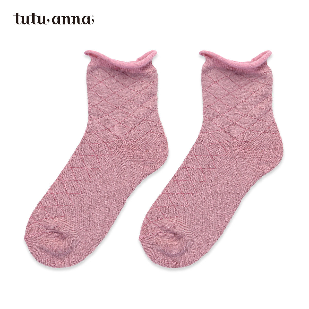 tutuanna短袜日系纯色秋冬保暖菱形卷边袜子筒袜短袜