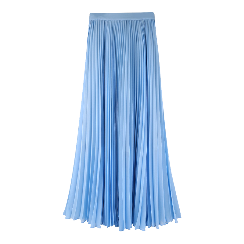 jjparty春夏新款高腰中长雪纺百褶裙半身女湖蓝色半身裙