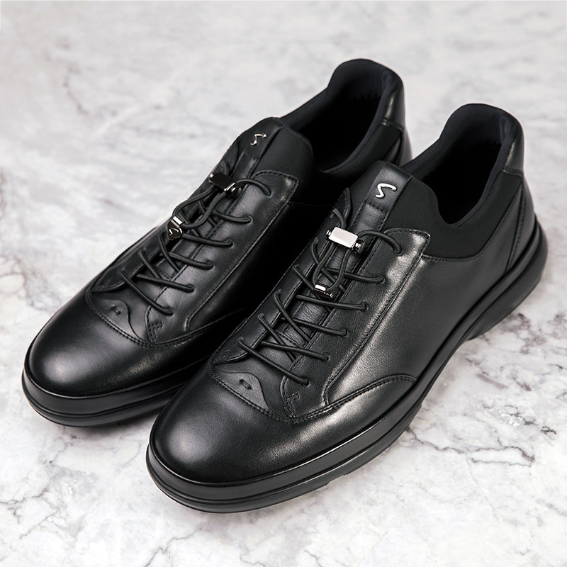 沙驰男鞋2020秋季新款意大利进口鞋子真皮松紧带休闲皮鞋