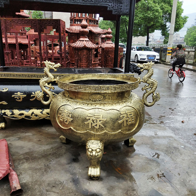 香炉寺庙烧香宗祠铸铁圆形平口仿古纯铜足鼎香薰炉