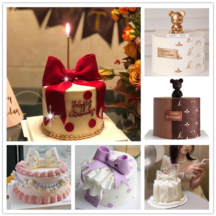 七夕网红小仙女复古缎带蝴蝶结半翻糖生日蛋糕动物奶油成都配送