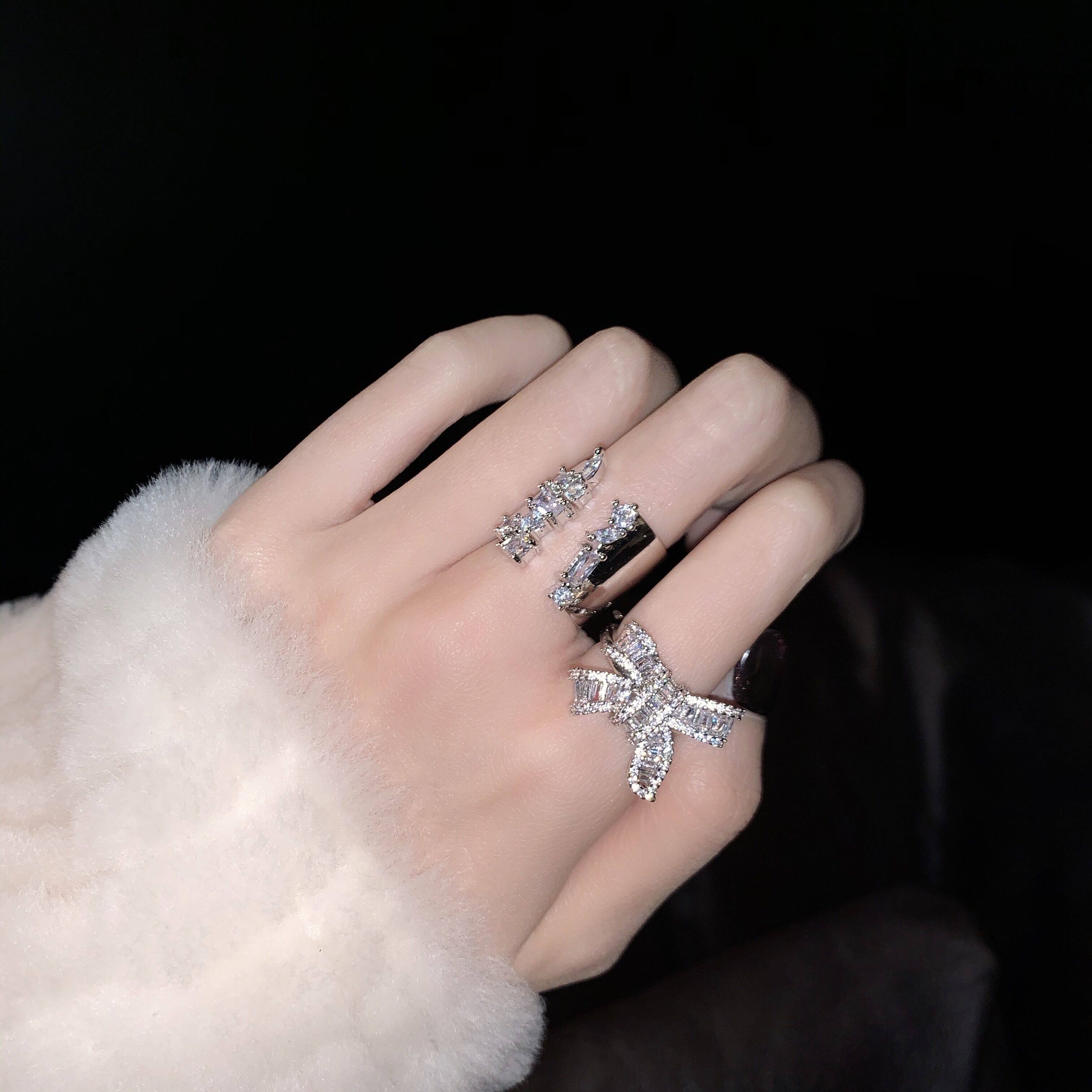 chicyou钻石蝴蝶结名媛少女闪闪可调调节百搭网红戒指