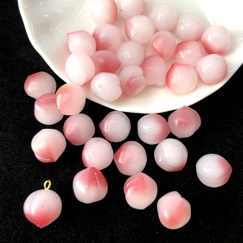 2个价半孔小桃子琉璃水晶散珠子吊坠古风汉服diy手工发簪制作材料